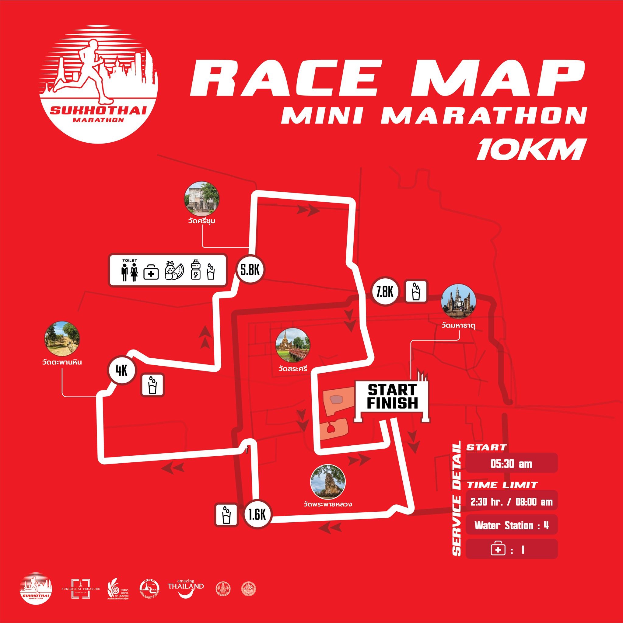 แผนที่เส้นทาง 10 KM Mini Marathon — Sukhothai Marathon 2026